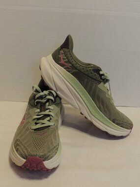 HOKA One One Shoes Green Pink White Lace Up Walking Running Working Shoes